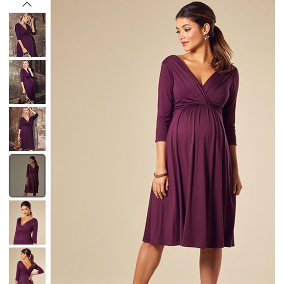 Purple 3/4 Sleeve Maternity Dress - Picture 4 of 8